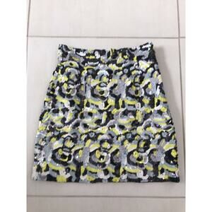 French Connection Geometric Sequin A-Line Mini Skirt Lined FLAW